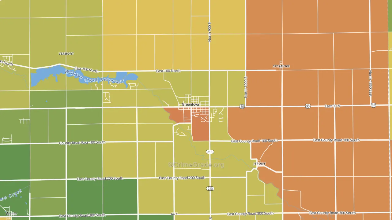 Greentown, IN Map of Robbery Rates