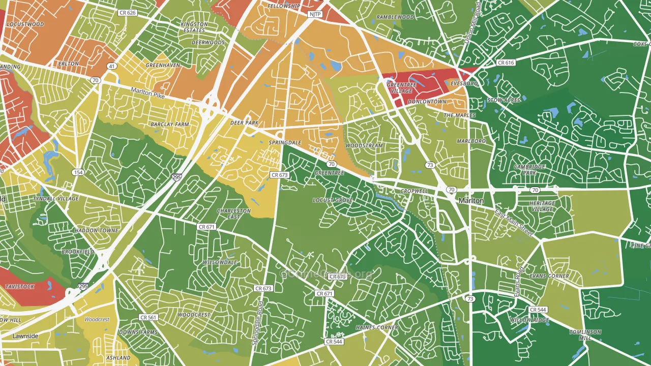 Greentree, NJ Map of Robbery Rates