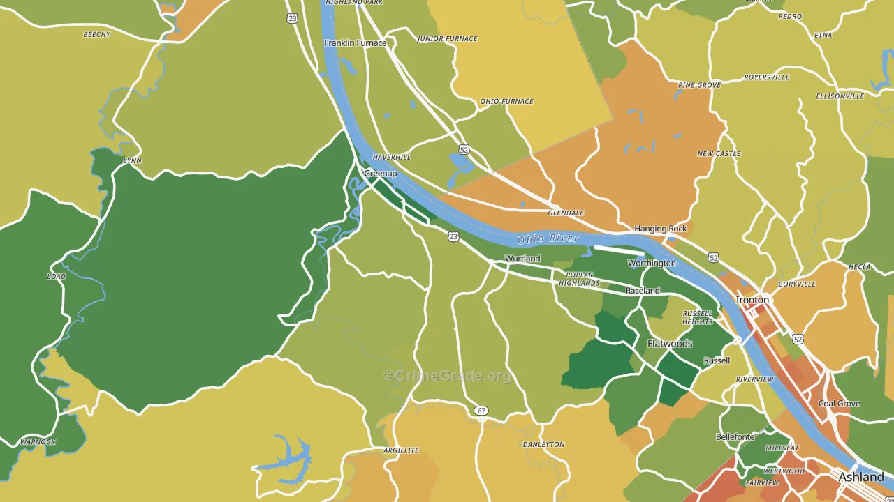 Greenup County, KY Map of Robbery Rates