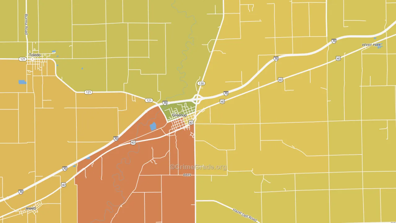 Greenup, IL Map of Robbery Rates