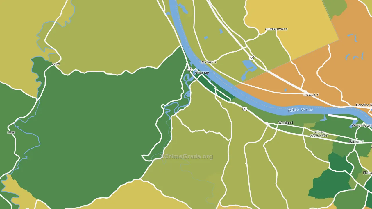 Greenup, KY Map of Robbery Rates