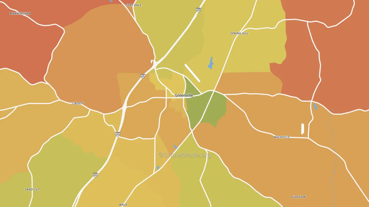Greenville, AL Map of Robbery Rates
