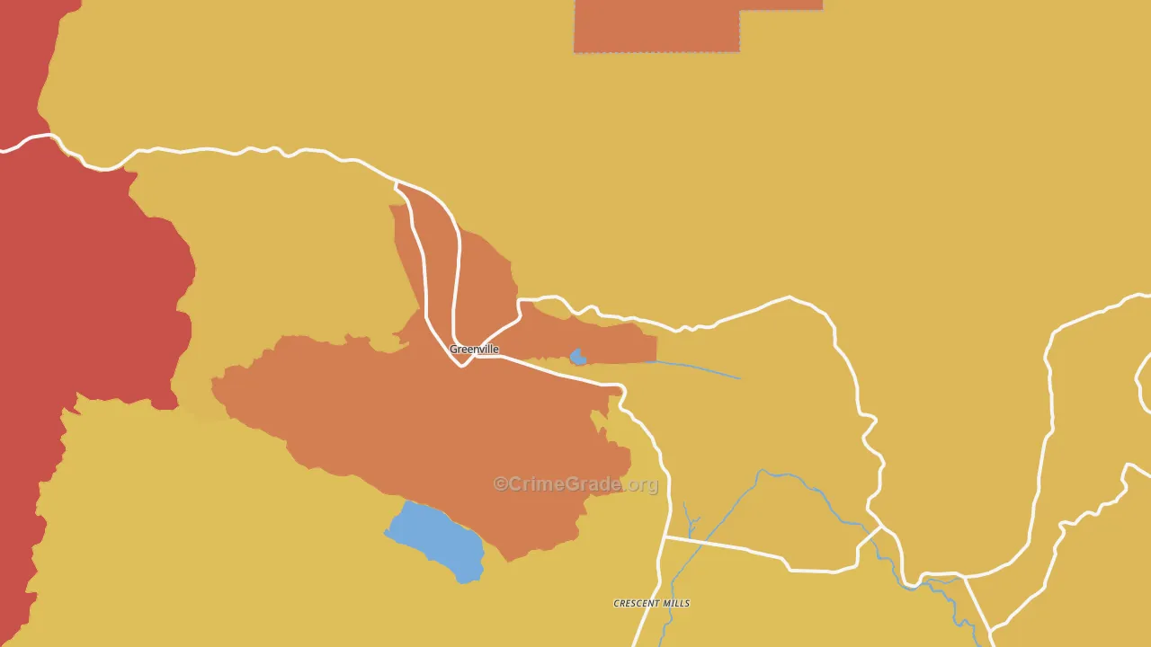 Greenville, CA Map of Robbery Rates