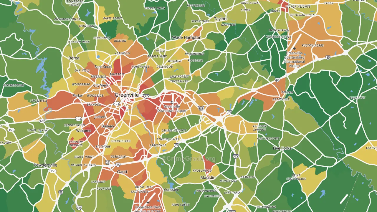 Greenville County, SC Map of Robbery Rates