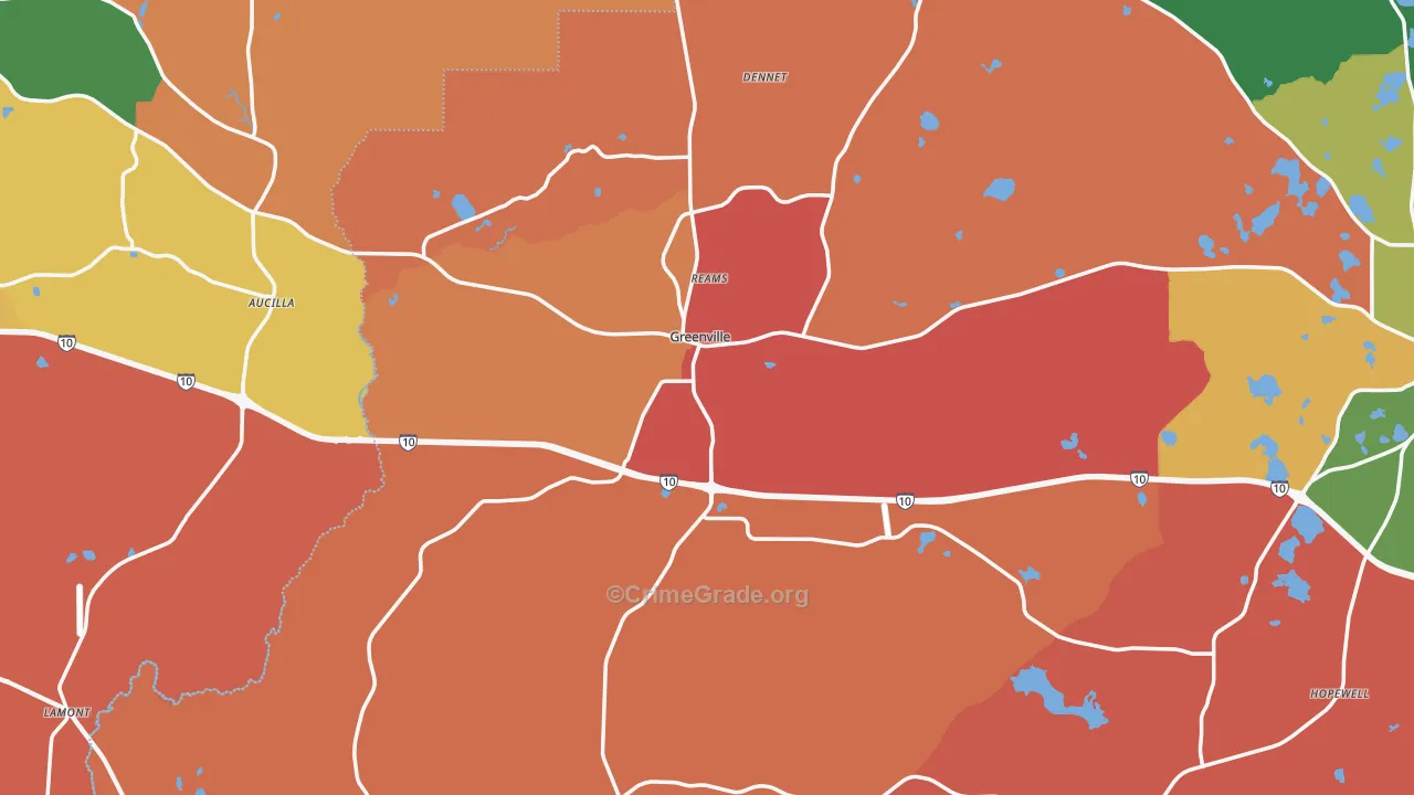 Greenville, FL Map of Robbery Rates