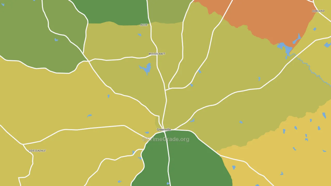 Greenville, GA Map of Robbery Rates