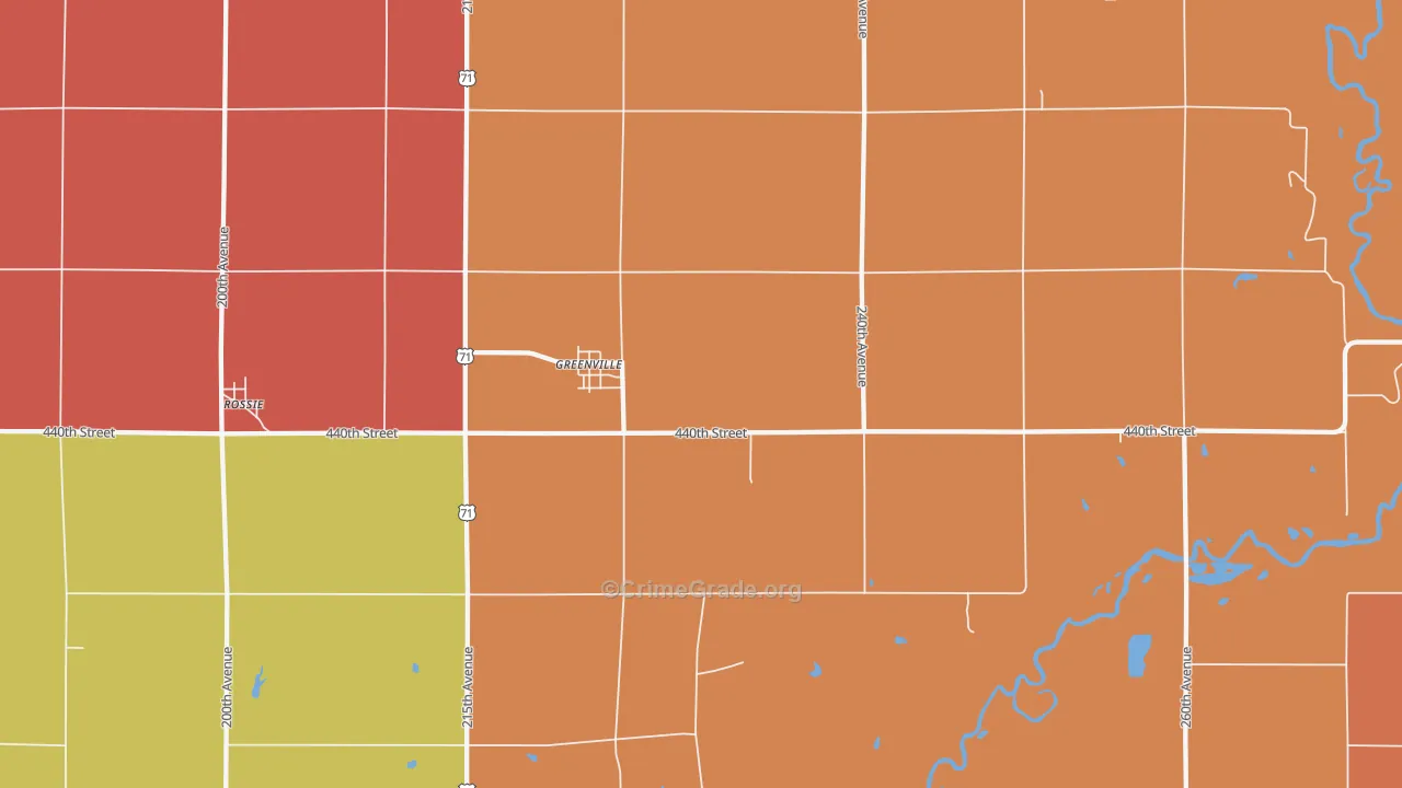 Greenville, IA Map of Robbery Rates