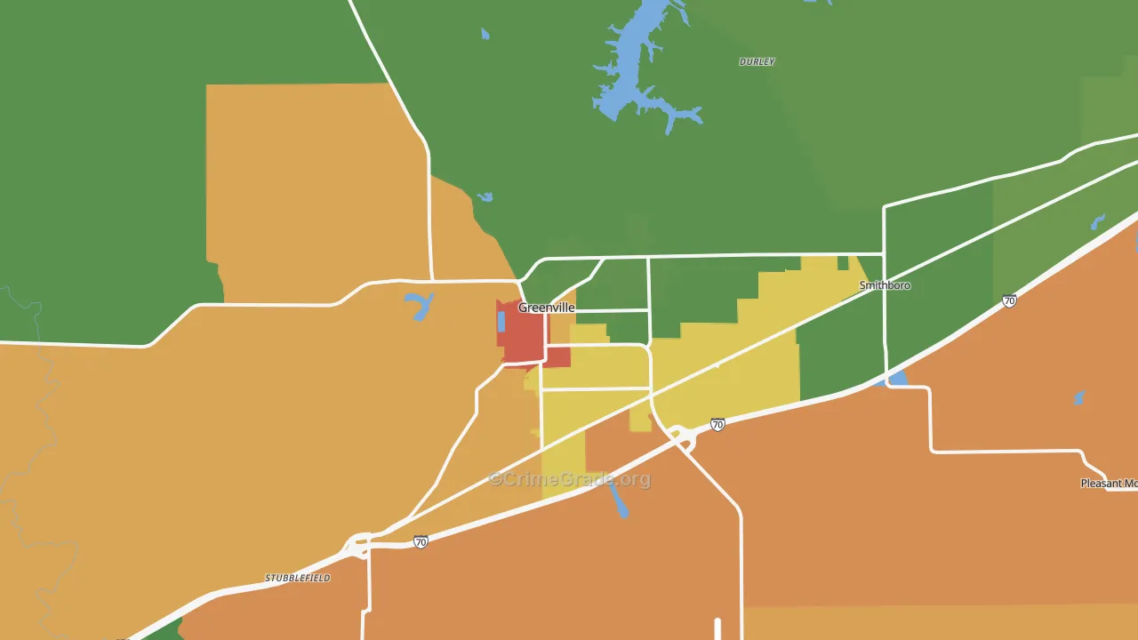 Greenville, IL Map of Robbery Rates