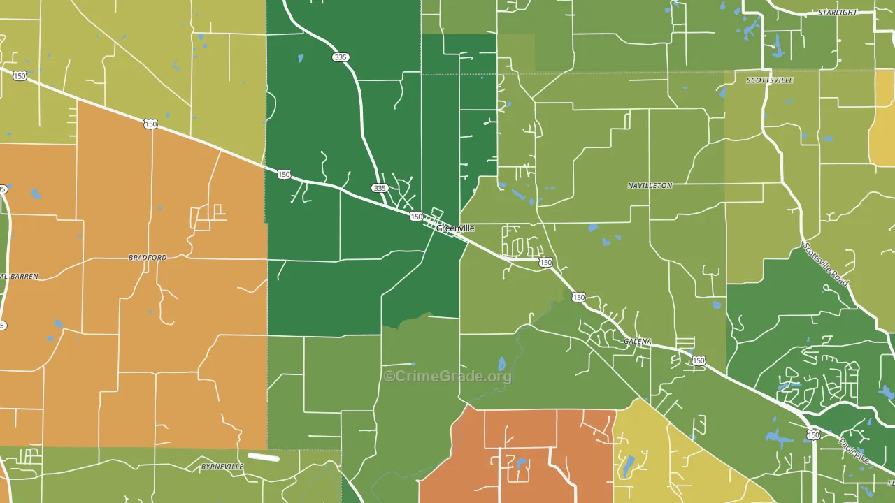 Greenville, IN Map of Robbery Rates