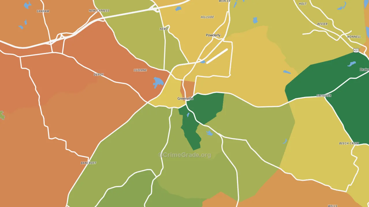 Greenville, KY Map of Robbery Rates