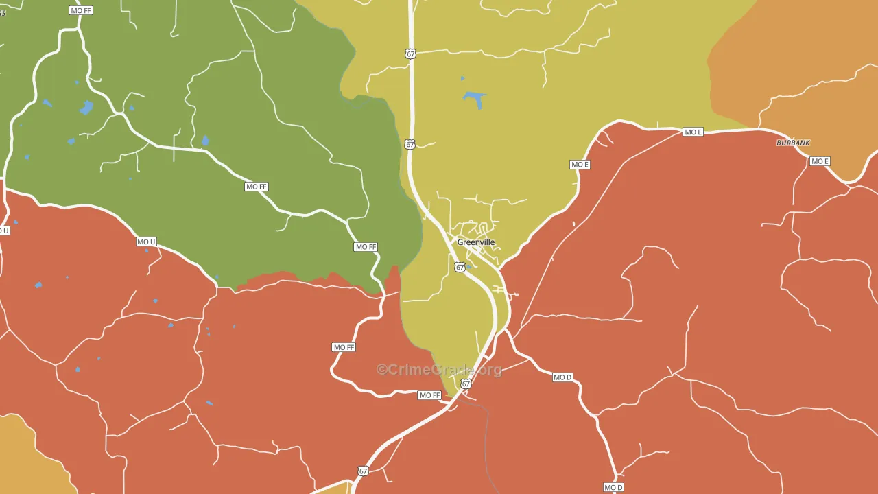Greenville, MO Map of Robbery Rates