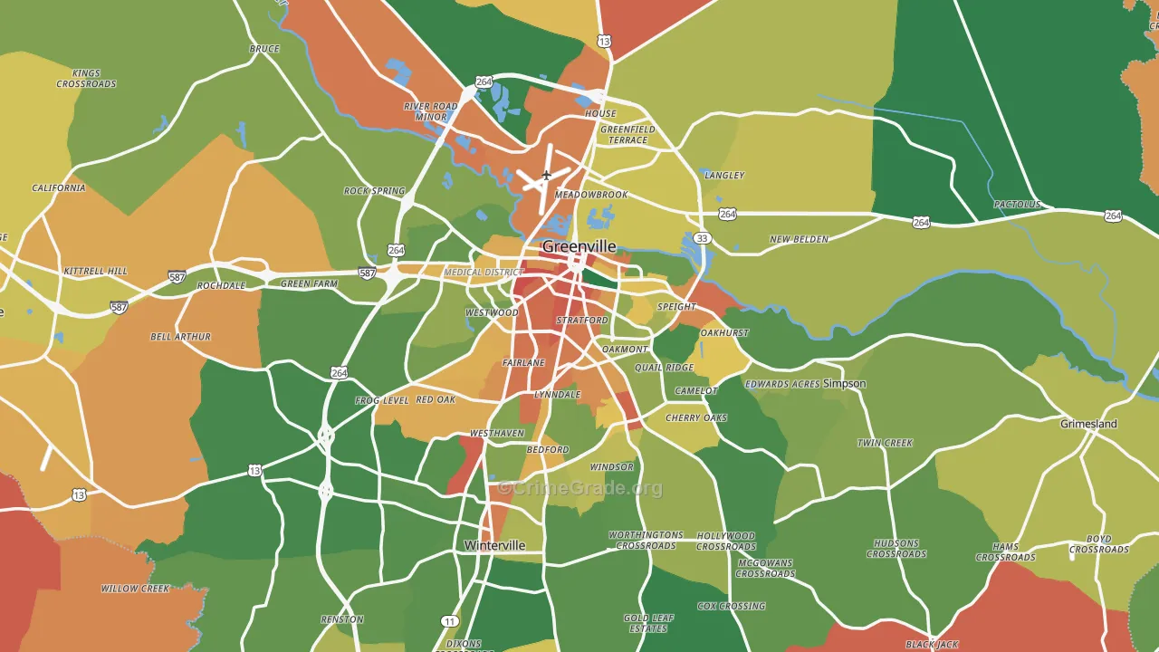 Greenville, NC Map of Robbery Rates