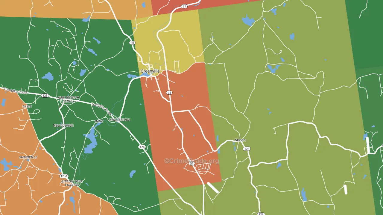 Greenville, NH Map of Robbery Rates