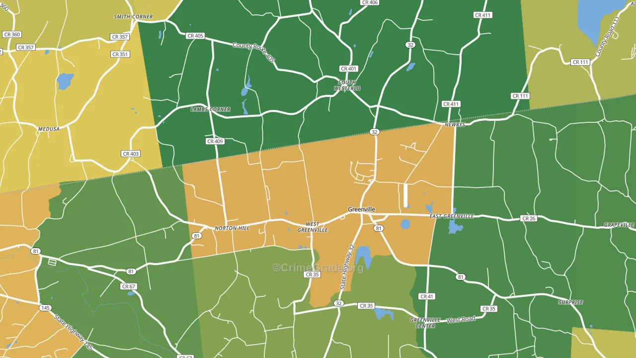Greenville, NY Map of Robbery Rates