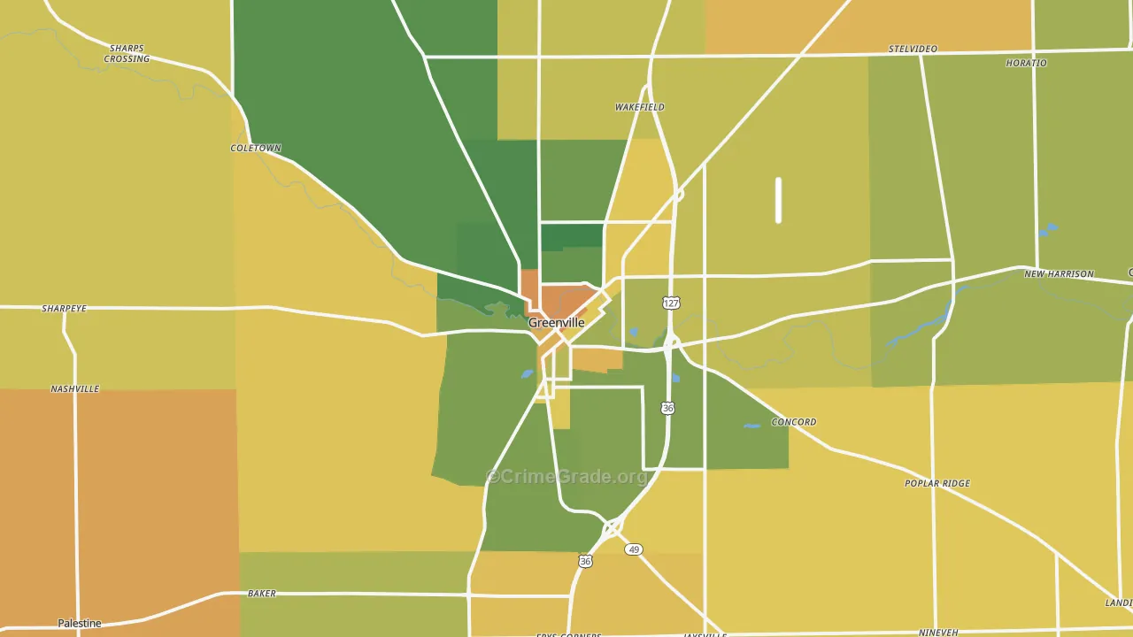 Greenville, OH Map of Robbery Rates