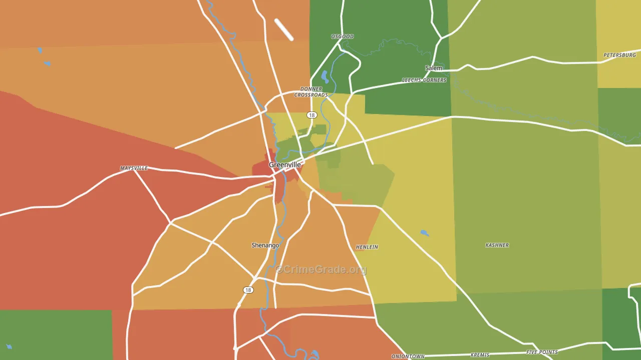 Greenville, PA Map of Robbery Rates
