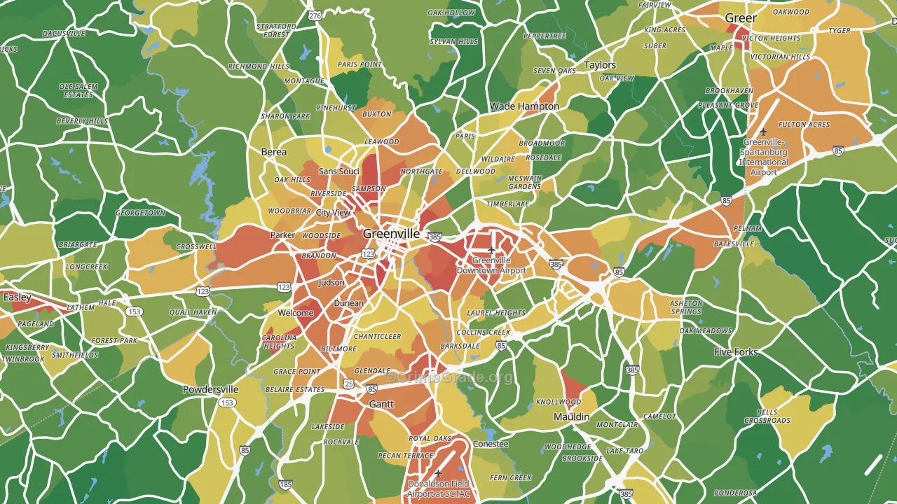 Greenville, SC Map of Robbery Rates