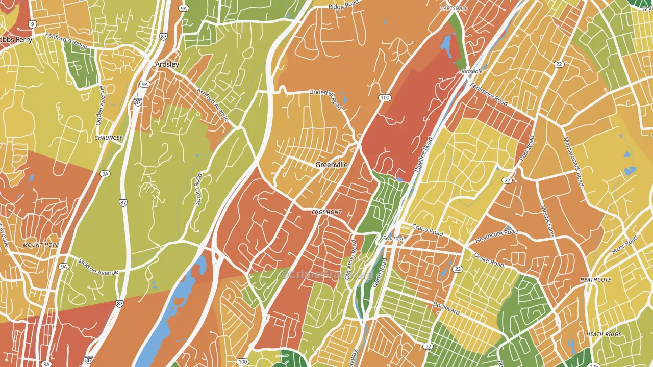 Greenville, Scarsdale, NY Map of Robbery Rates