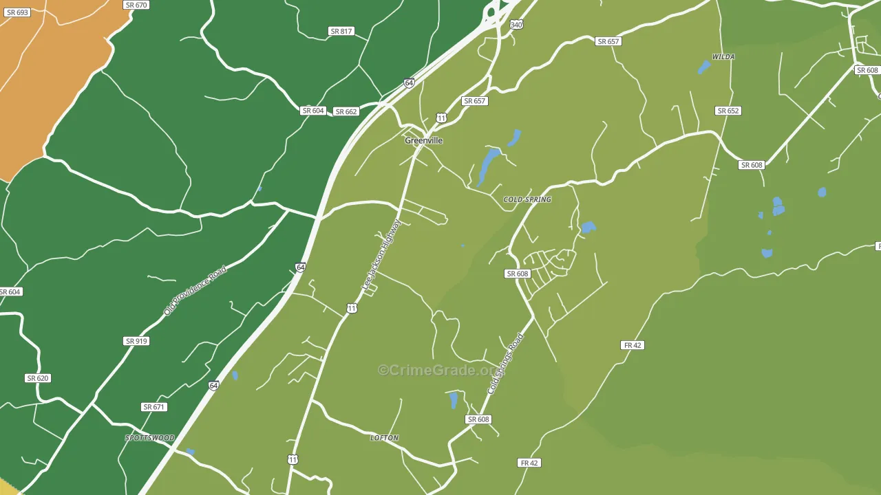 Greenville, VA Map of Robbery Rates