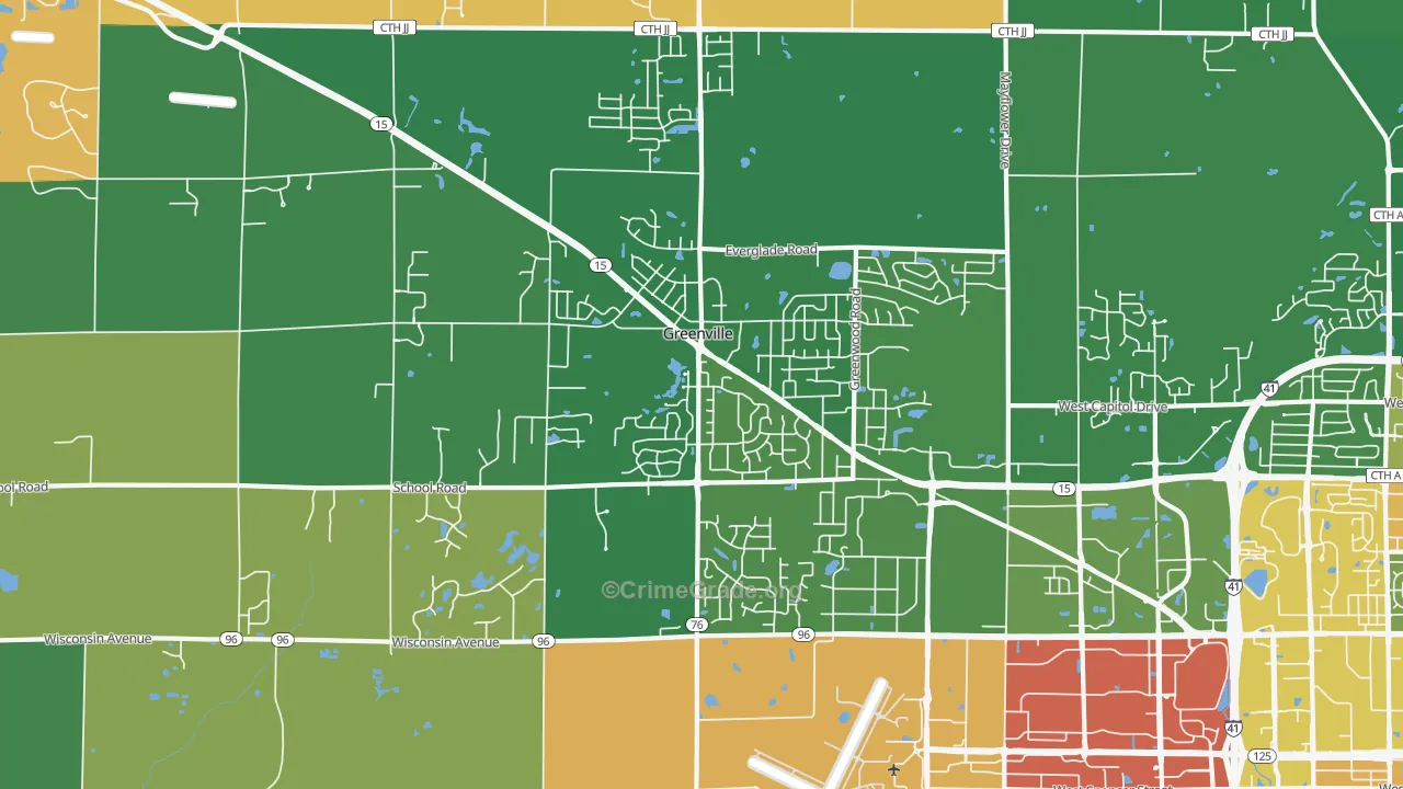Greenville, WI Map of Robbery Rates