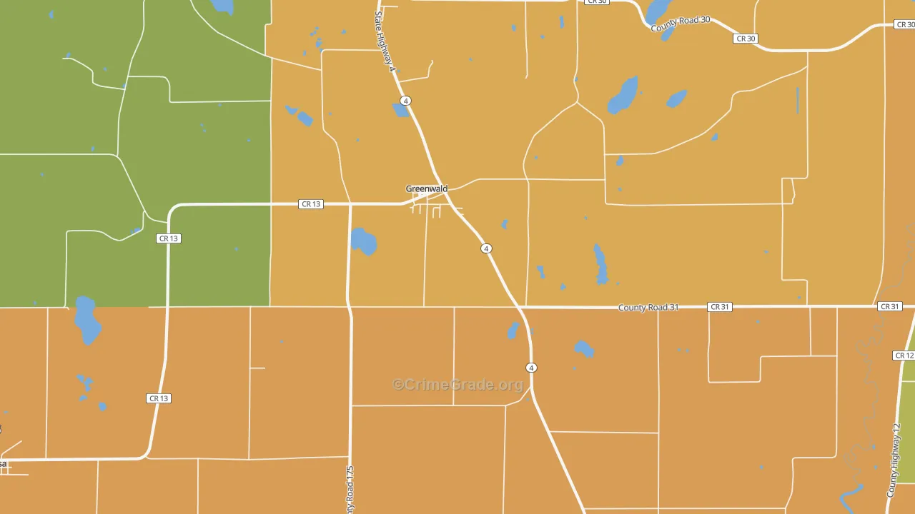 Greenwald, MN Map of Robbery Rates