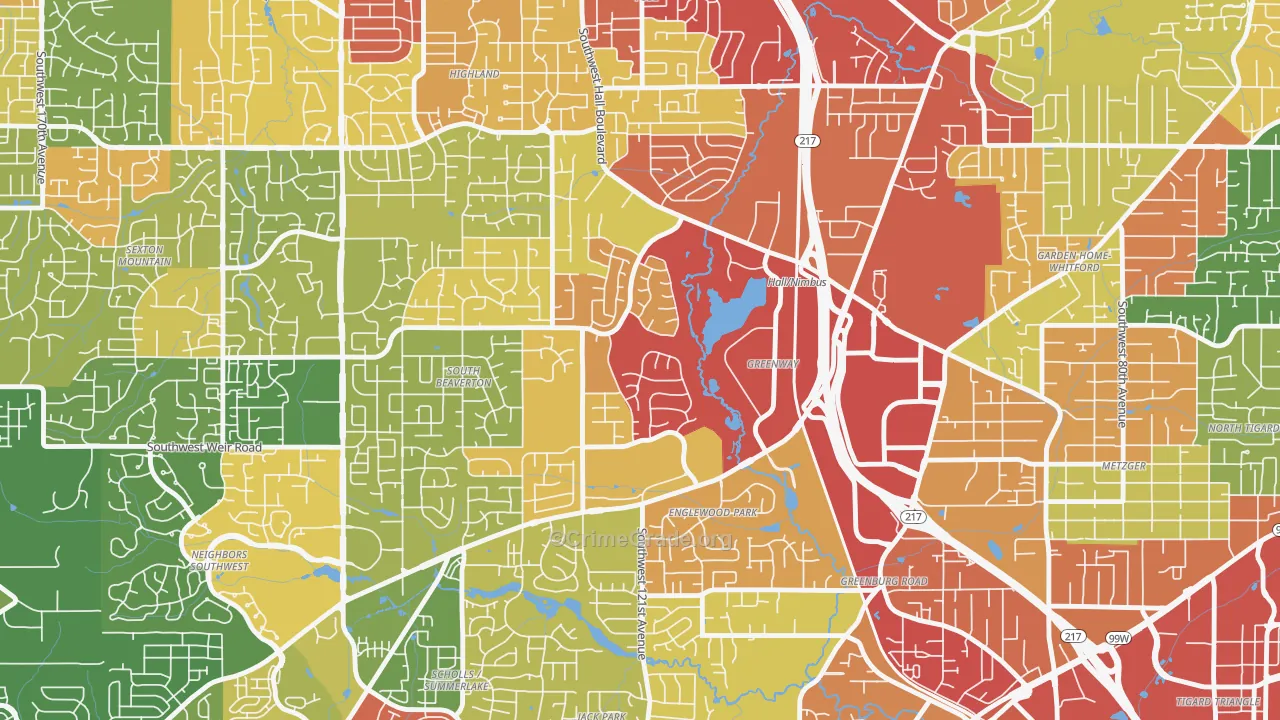 Greenway, Beaverton, OR Map of Robbery Rates
