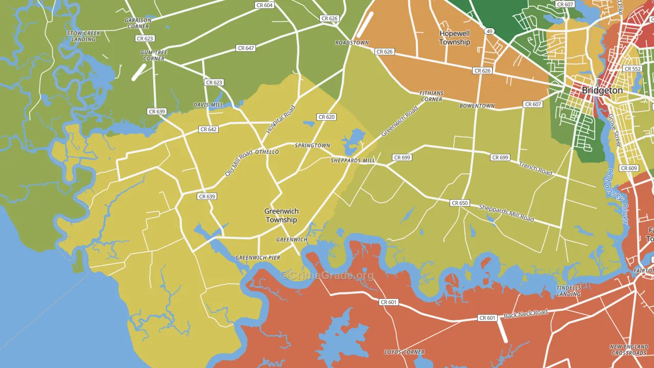 Greenwich, NJ Map of Robbery Rates