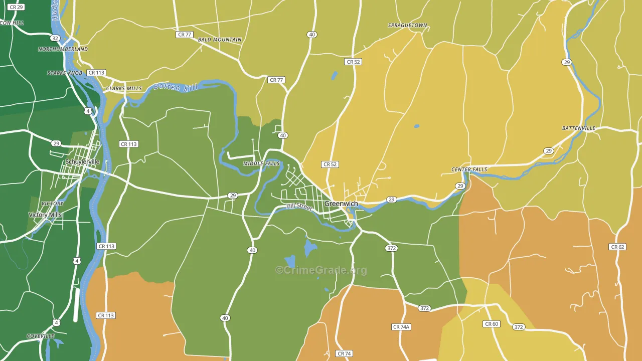Greenwich, NY Map of Robbery Rates