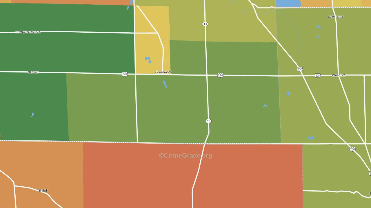 Greenwich, OH Map of Robbery Rates