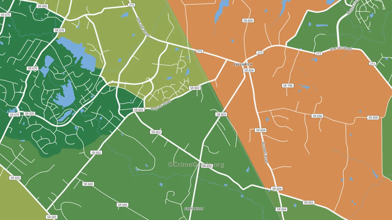 Greenwich, VA Map of Robbery Rates