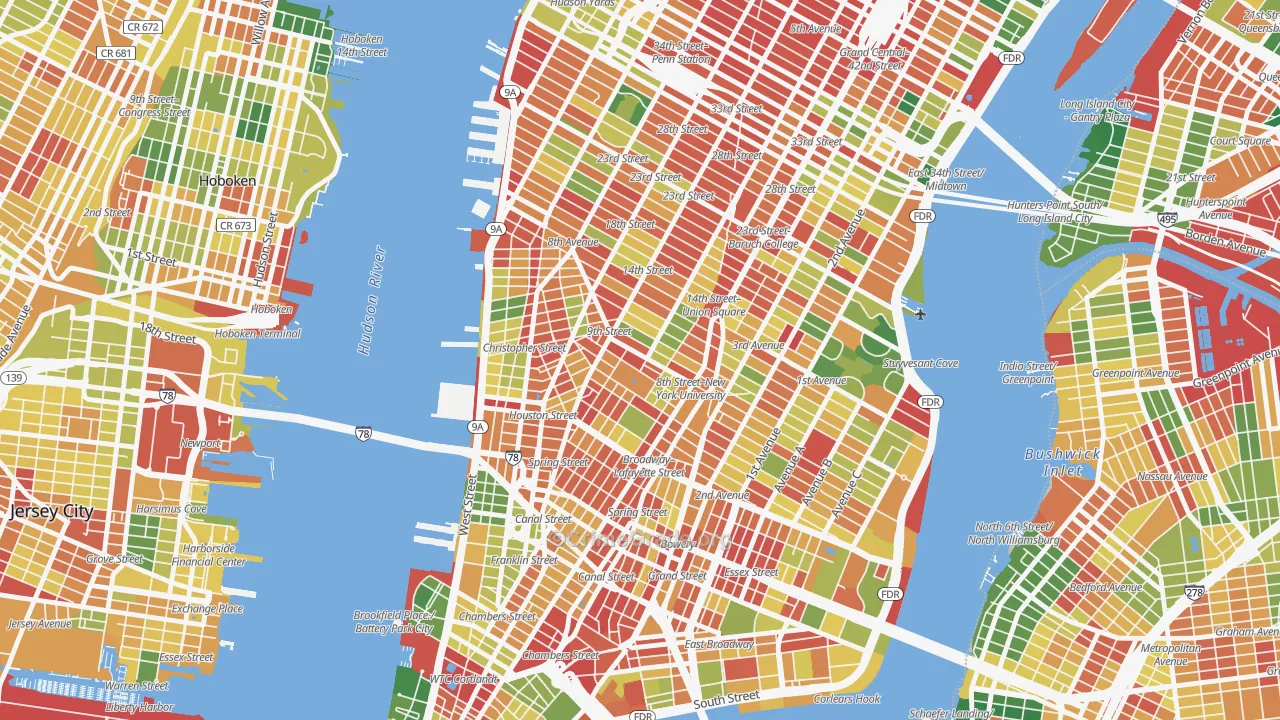 Greenwich Village, Manhattan, NY Map of Robbery Rates