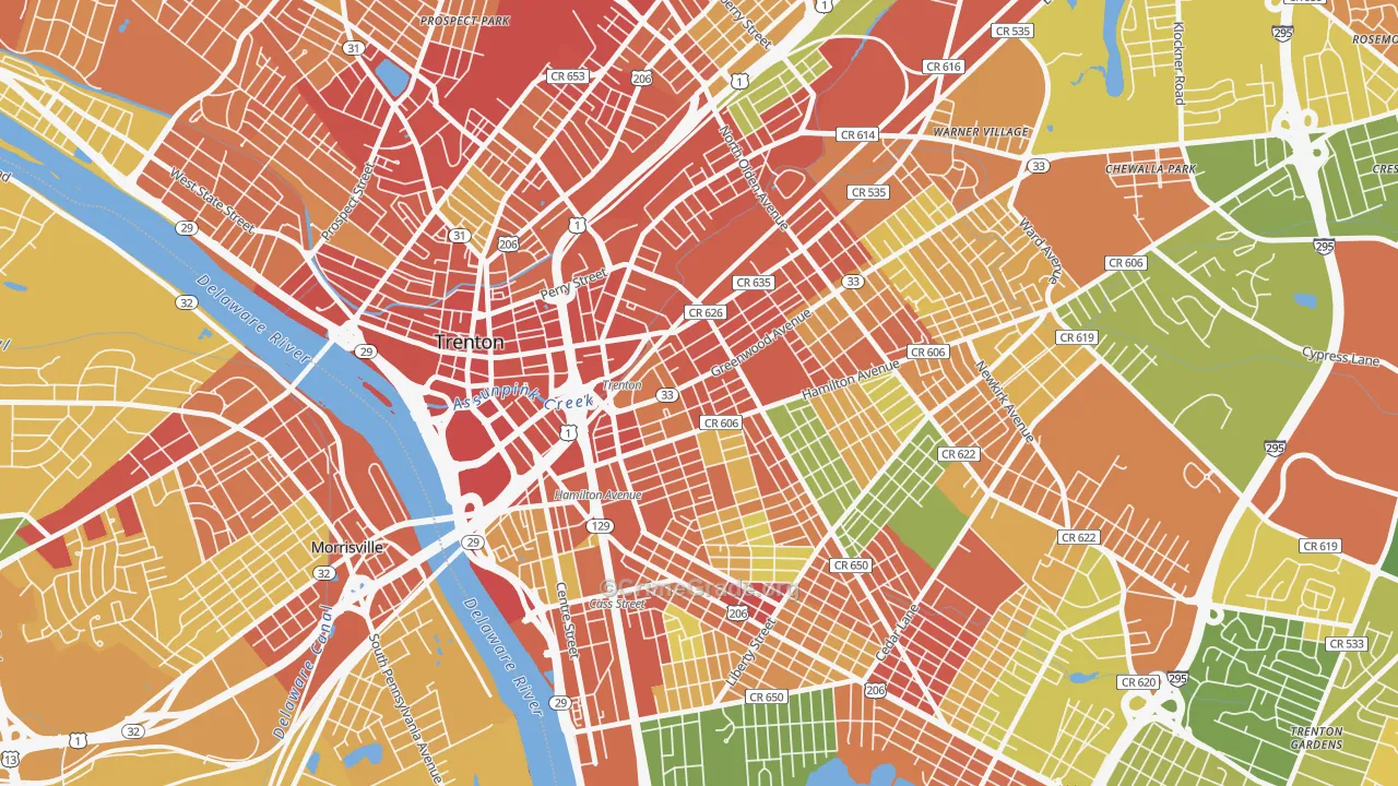 Greenwood and Hamilton, Trenton, NJ Map of Robbery Rates