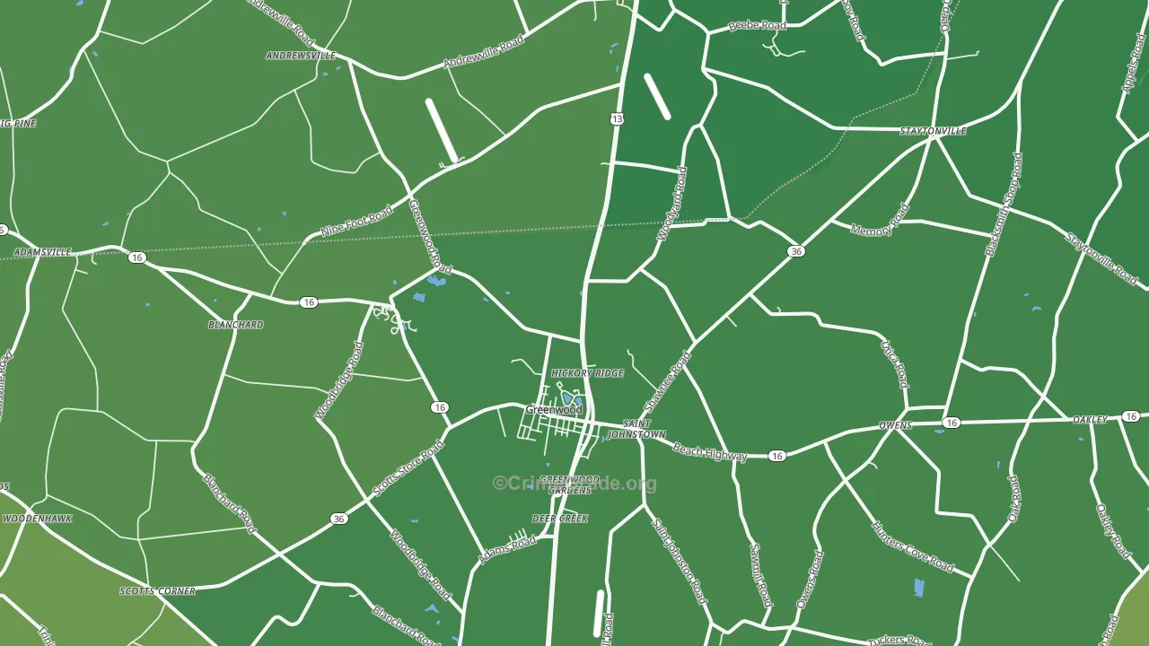 Greenwood, DE Map of Robbery Rates