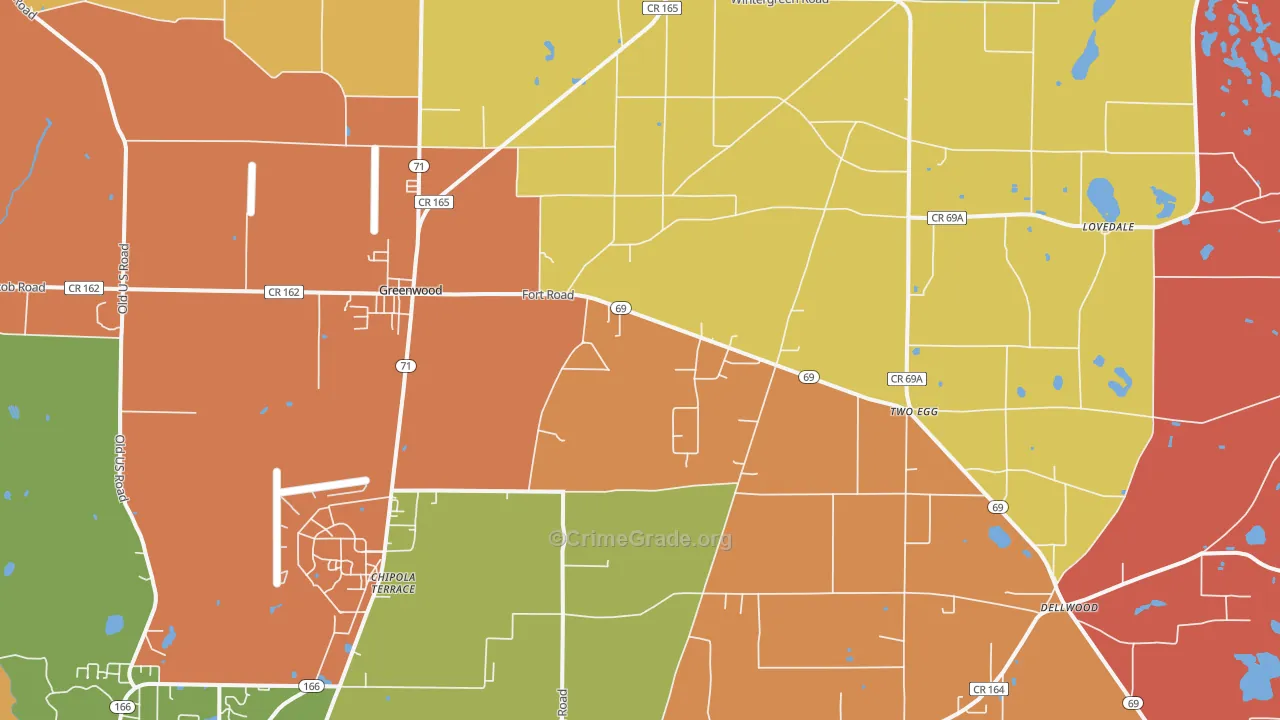 Greenwood, FL Map of Robbery Rates