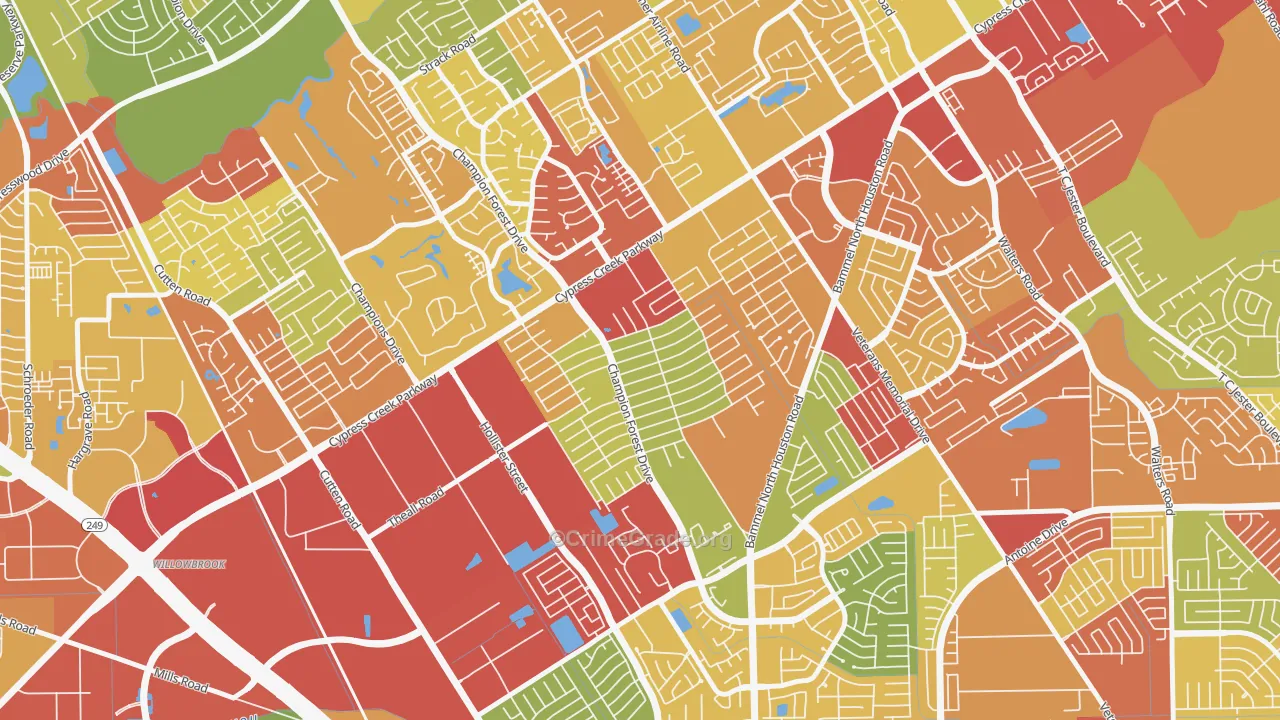 Greenwood Forest, Houston, TX Map of Robbery Rates