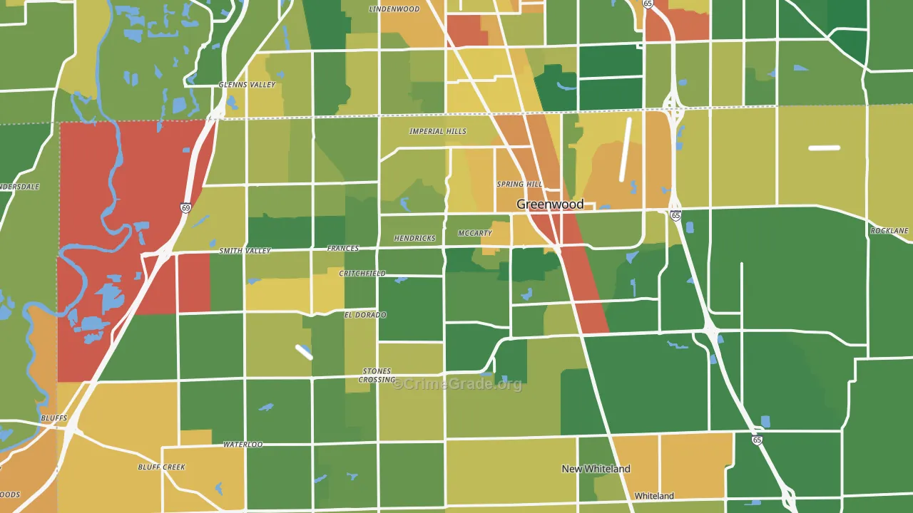 Greenwood, IN Map of Robbery Rates