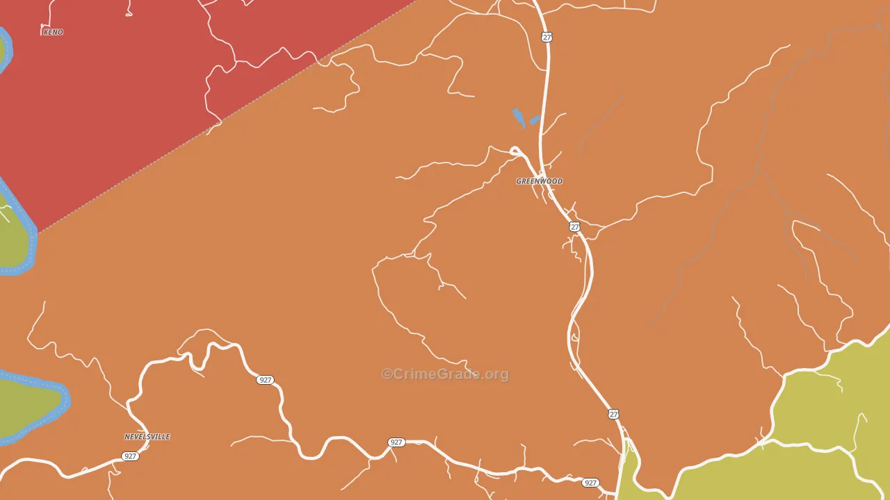 Greenwood, KY Map of Robbery Rates