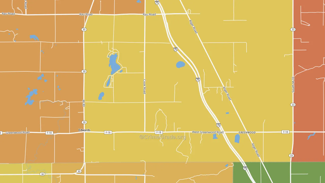 Greenwood, MI Map of Robbery Rates