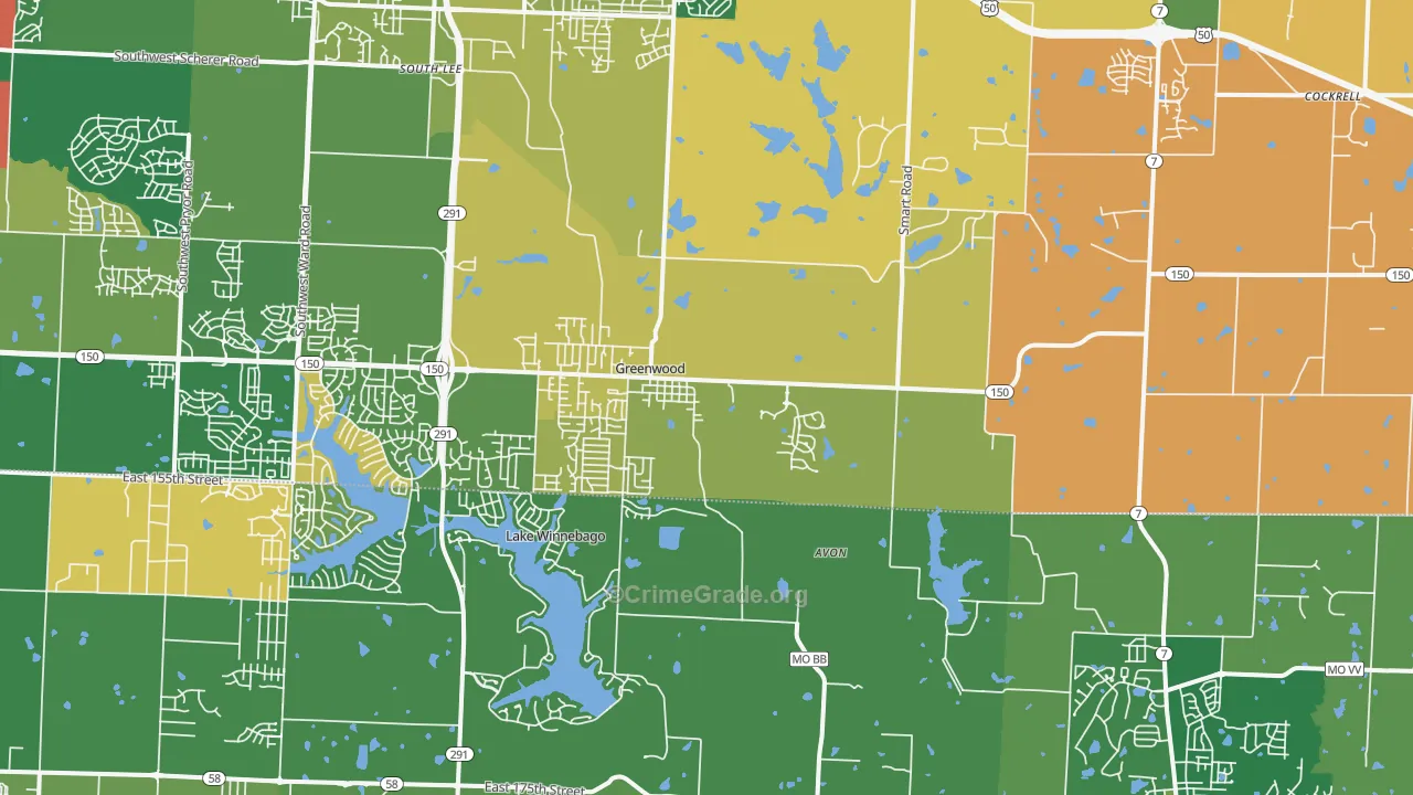 Greenwood, MO Map of Robbery Rates