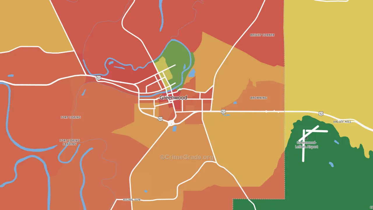 Greenwood, MS Map of Robbery Rates