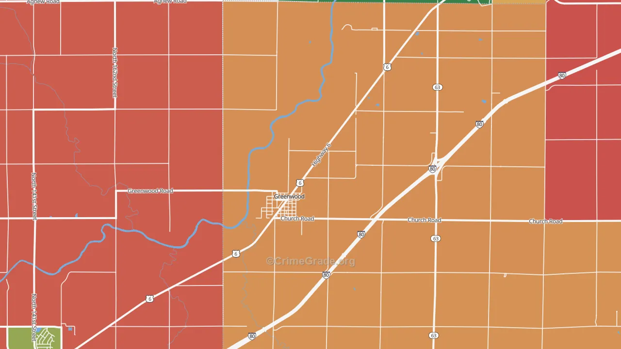 Greenwood, NE Map of Robbery Rates