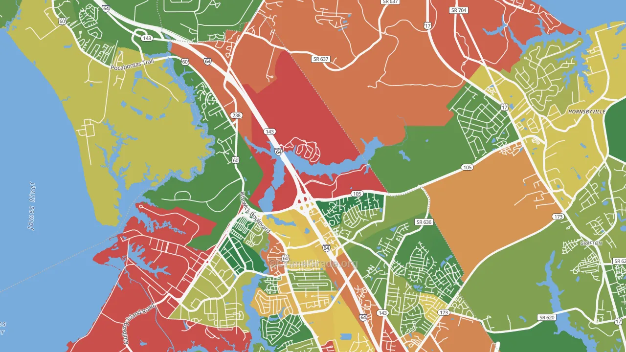 Greenwood, Newport News, VA Map of Robbery Rates
