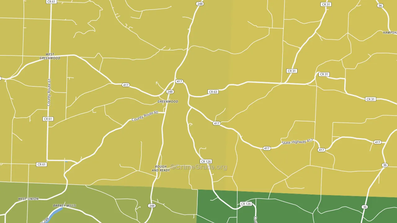 Greenwood, NY Map of Robbery Rates