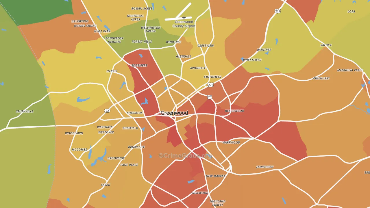 Greenwood, SC Map of Robbery Rates