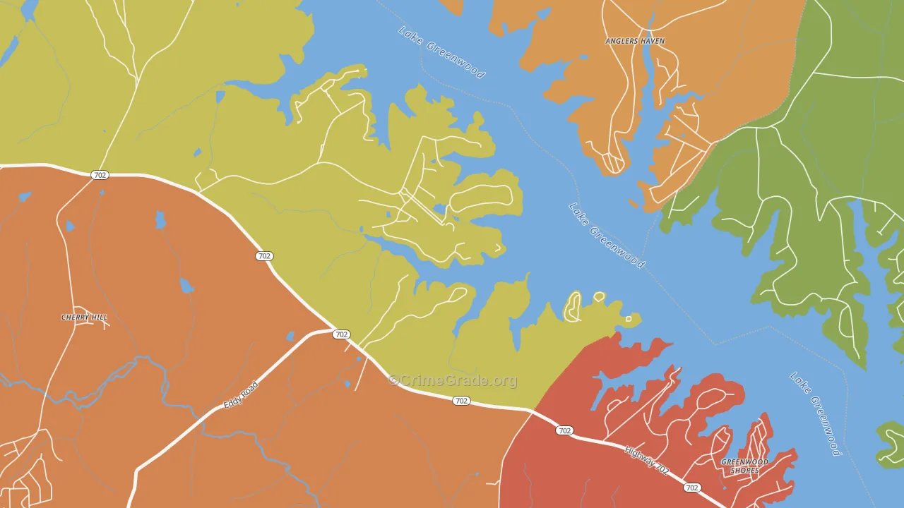 Greenwood Shores, SC Map of Robbery Rates