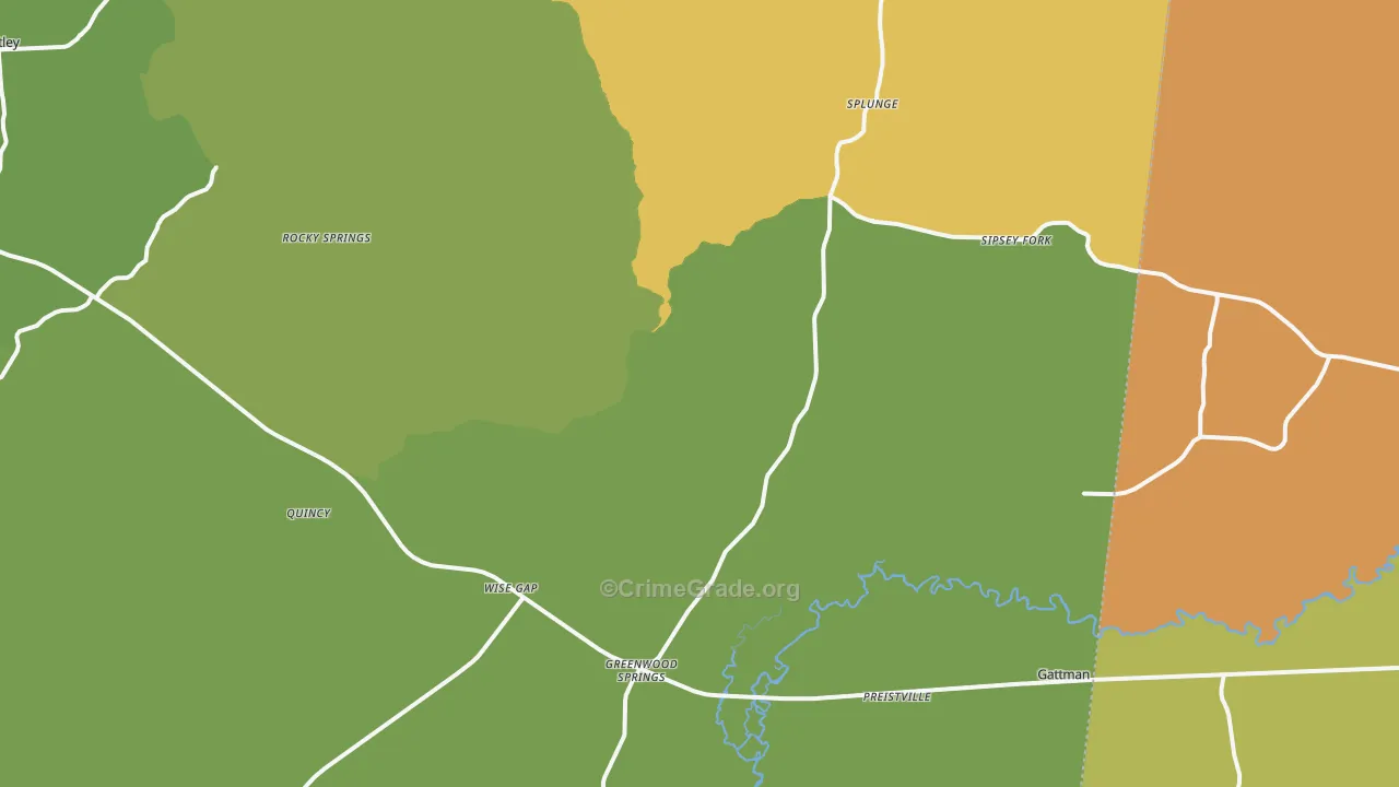 Greenwood Springs, MS Map of Robbery Rates