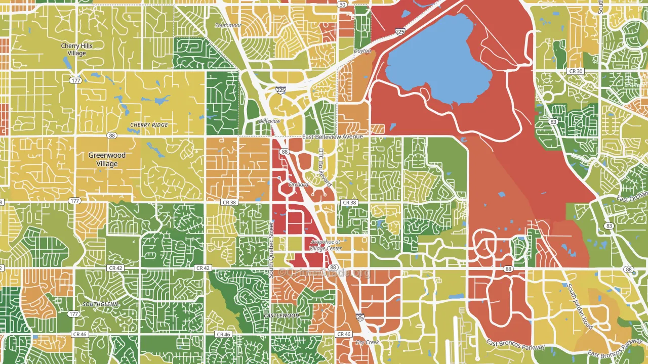 Greenwood Village, CO Map of Robbery Rates
