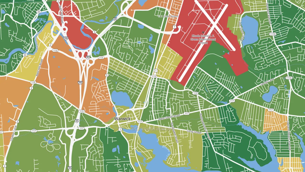 Greenwood, Warwick, RI Map of Robbery Rates