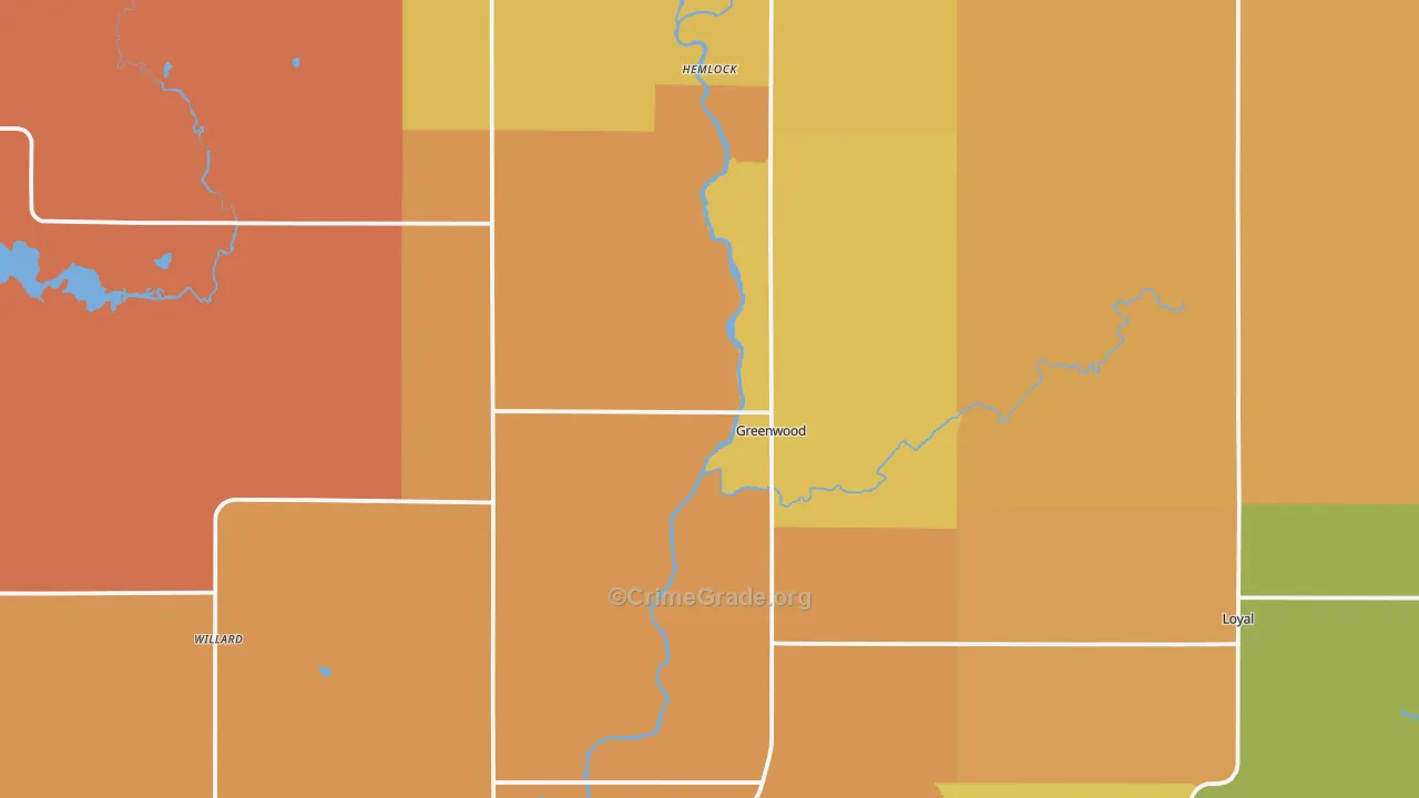 Greenwood, WI Map of Robbery Rates