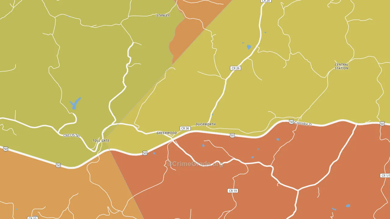 Greenwood, WV Map of Robbery Rates